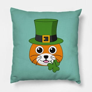 Cute Cat with Green Hat and Shamrock St Patricks's Day Pillow