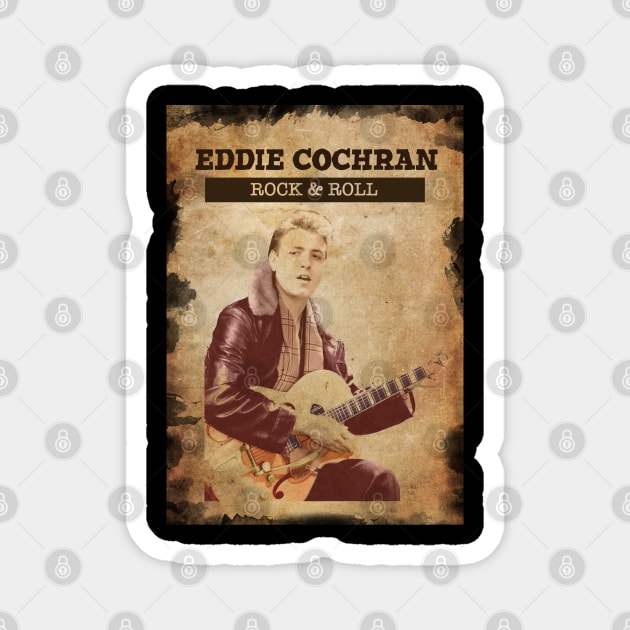 Vintage Old Paper 80s Style Eddie Cochran Rock & Roll Magnet by Madesu Art