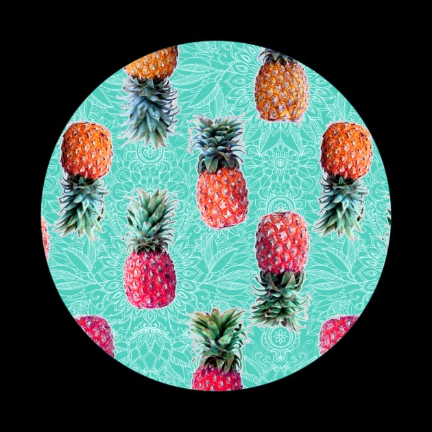 From Pineapple to Pink - tropical doodle pattern on mint by micklyn