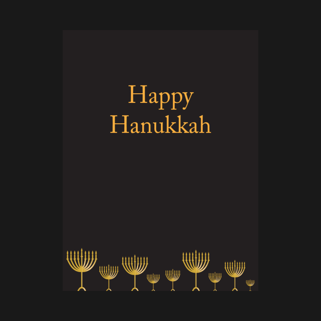 Happy Hanukkah greeting with Golden Menorah illustration on Black background by sigdesign