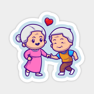 Cute Grandparents Couple Dancing Cartoon Magnet