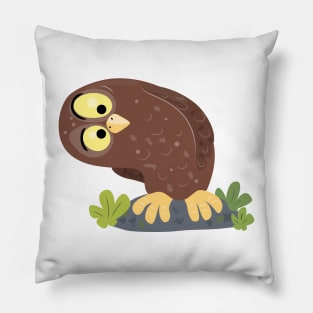 Cute curious funny brown owl cartoon illustration Pillow