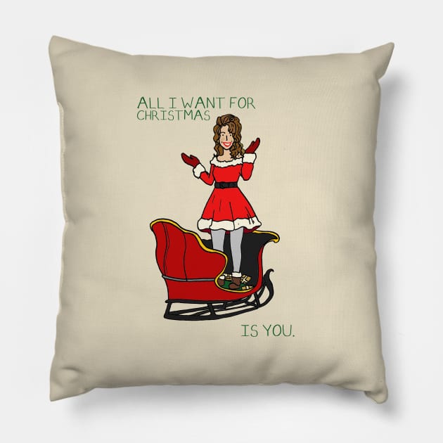 Mariah Carey - All I want for Christmas is you Pillow by JennyGreneIllustration