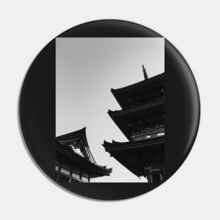 Roofs of Japanese Pagoda in Black and White Pin