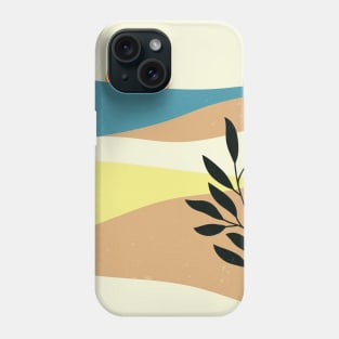 Contemporary abstract mountains and hills landscape with leaves branch digital design illustration Phone Case