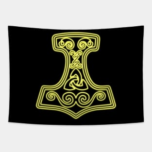 Thor hammer - Mjöllnir - yellow neon Tapestry