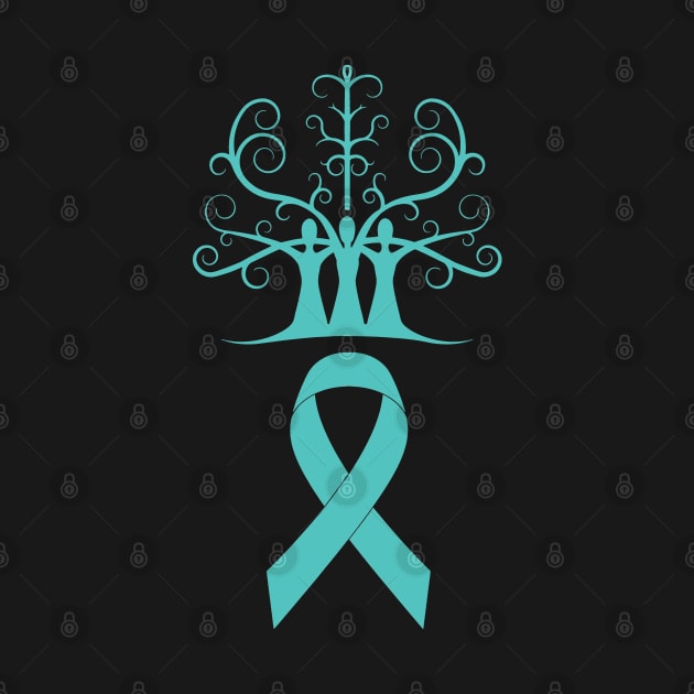 Ovarian Cancer Awareness Teal Ribbon Sisters Tree Of Life by SubtleSplit