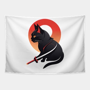 Cute Black Samurai cat japan Tapestry