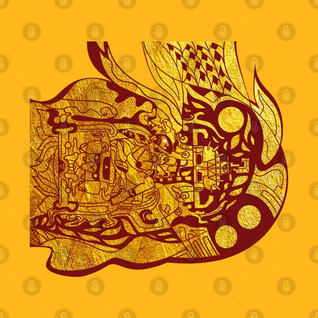 golden mayan astronaut in flame ecopop ship by jorge_lebeau