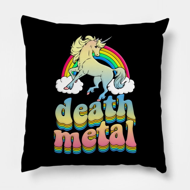 Death Metal Unicorn Rainbow Graphic Design Logo Pillow by DankFutura