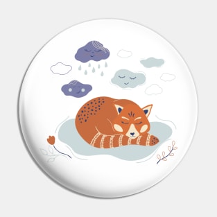 Cute poster with sleeping red panda and clouds Pin