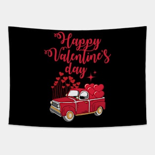 Truck With Red Hearts Valentine's Day Tapestry