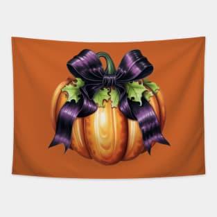 Fall Pumpkin with Purple Big Bow Tapestry