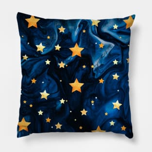 Magical Golden Christmas Blue Starry Night Pattern Pillow