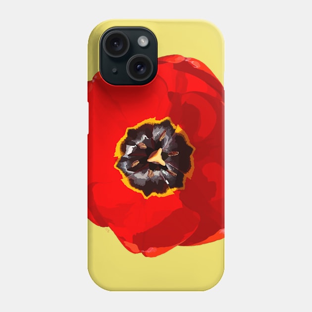 Red tulip in sunlight on illuminating yellow Phone Case by A_using_colors