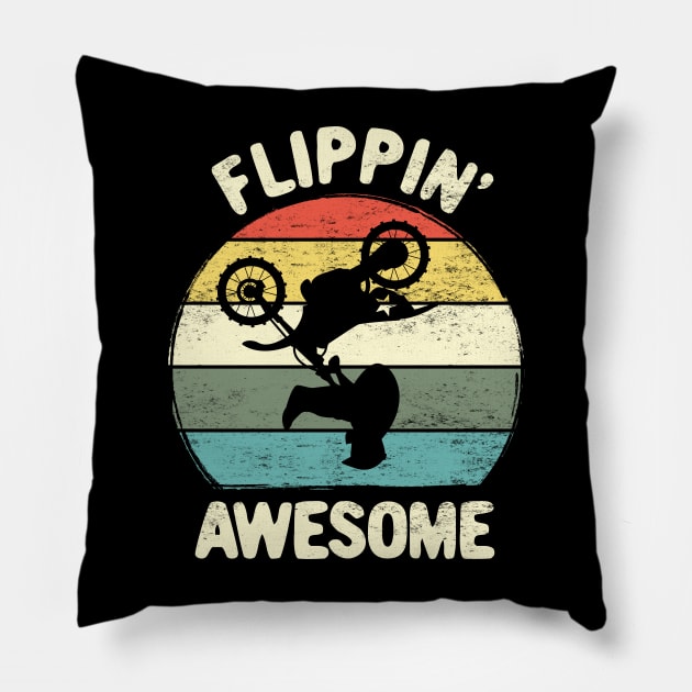 Retro Dirt Bike Motocross Rider: Flippin' Awesome Pillow by TwistedCharm