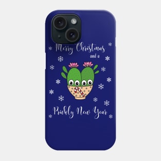 Merry Christmas And A Prickly New Year - Cacti Couple In Christmas Candy Cane Bowl Phone Case