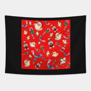 Vintage Christmas Pattern Red Tapestry