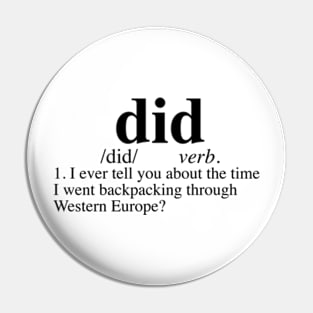 Backpacking through Western Europe Dictionary Pin