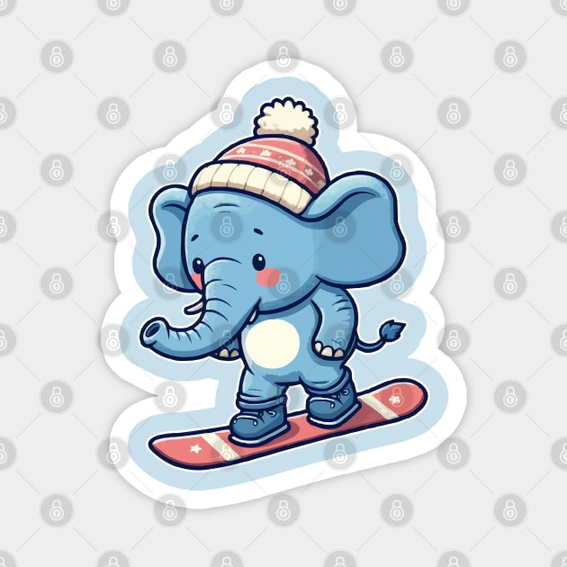 Funny elephant Snowboarding Magnet by fikriamrullah