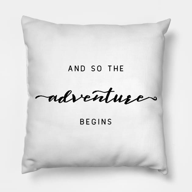 And So The Adventure Begins Minimal Black Pillow by Cascadia by Nature Magick