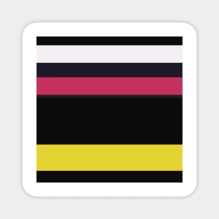 A solid merge of Very Light Pink, Raisin Black, Smoky Black, Dingy Dungeon and Piss Yellow stripes. Magnet
