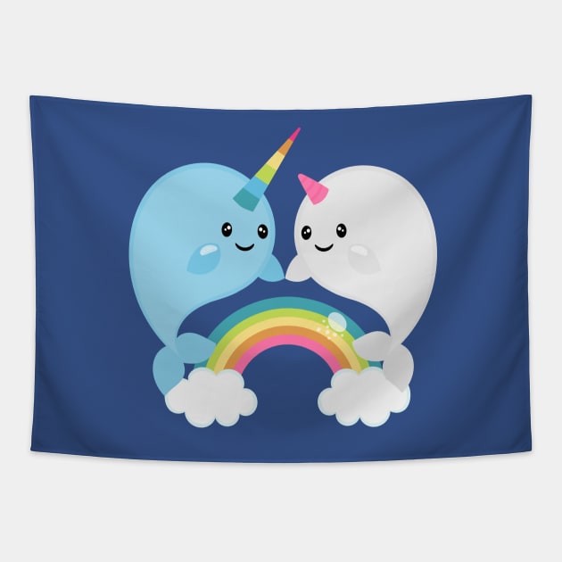 Rainbow Narwhals Tapestry by JessicaSawyerDesign