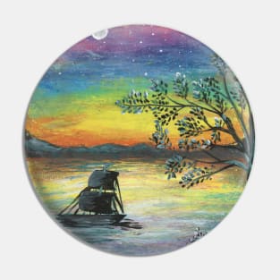 Ship in the moonlight colorful oil pastels scenery Pin