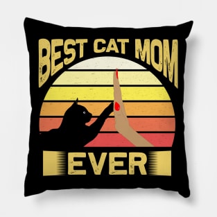 Best Cat Mom Ever Vintage Retro Sunset Pillow