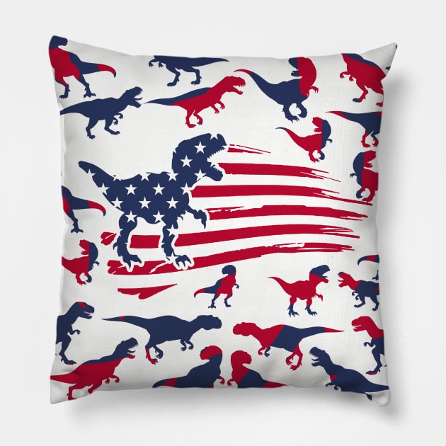 4th Of July Dinosaur Red White Blue T Rex USA American Flag Pillow by Studio Hues