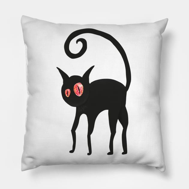 Black cat with orange eyes Pillow by Bwiselizzy