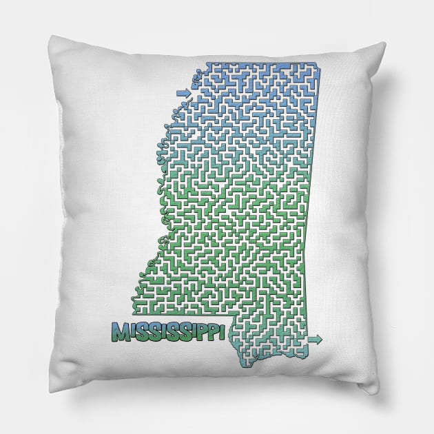 Mississippi State Outline Maze & Labyrinth Pillow by gorff