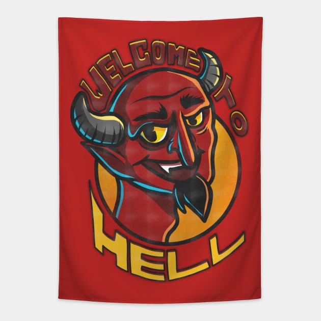 Welcome to hell vintage Tapestry by Pulseender