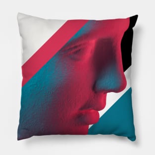 Greek Bust with Blue and Red Lighting Pillow