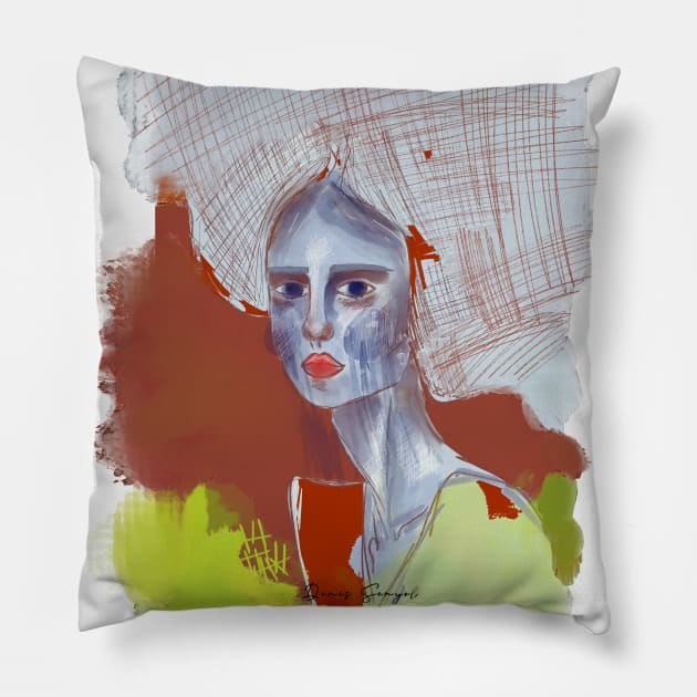 Sad lady Pillow by Colormyline by Denis Senyol