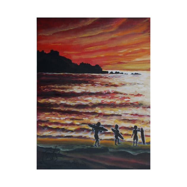 Oil Painting - Surfers in Pacifica, California, 2008 by IgorPozdnyakov
