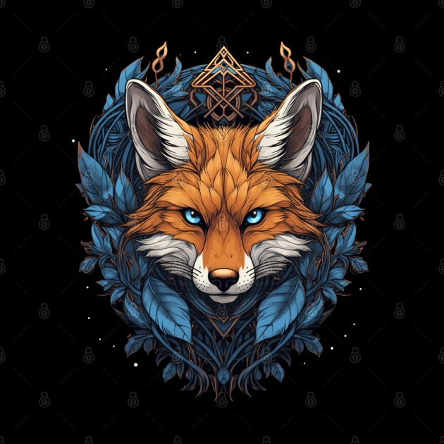 Beautiful Fox and Blue Leaves by Kawaii Cuties