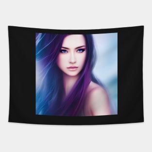 Blue-eyed Woman with Black and Purple Hair Tapestry