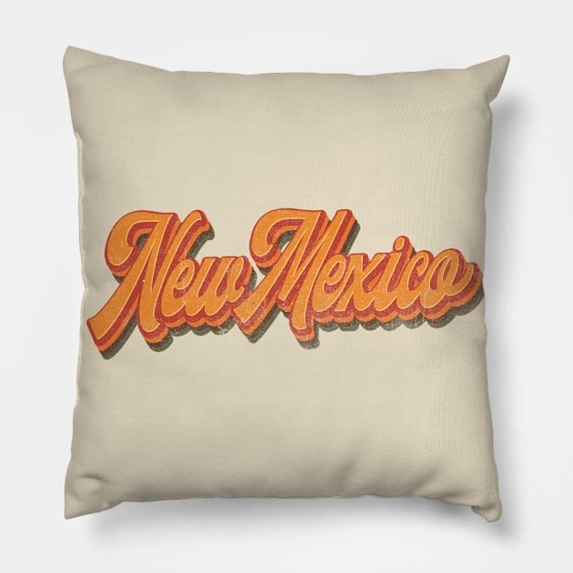 New Mexico State Retro Vintage 70s Style Pillow by Happy as I travel