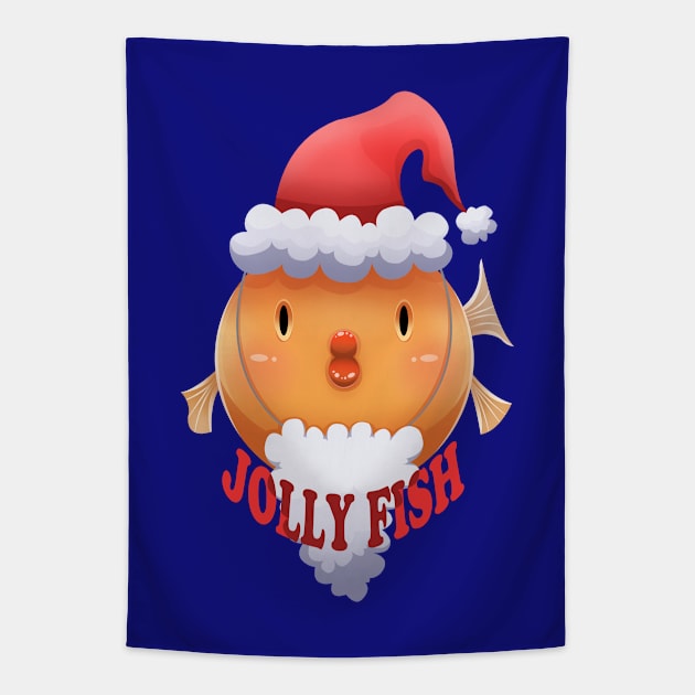 Jolly Fish Christmas pun Tapestry by Art by Angele G