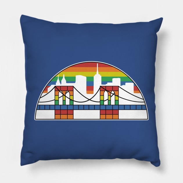 Brooklyn Nets Concept Logo Rainbow Skyline Pride NBA Vintage Pillow by overhooped