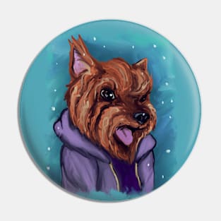 Cute, winter yorkie Pin