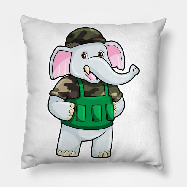 Elephant as Soldier with Uniform & Helmet Pillow by Markus Schnabel