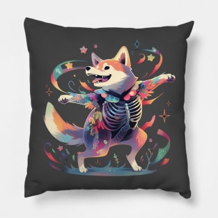 Dancing Skeleton Rainbow Shiba Pillow