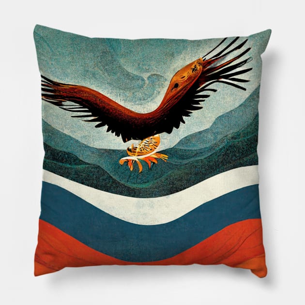 Abstract image of an eagle in flight with a fish in its claws. Pillow by Liana Campbell