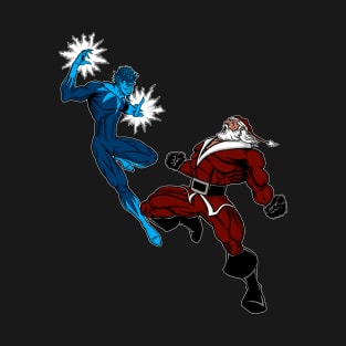 Vintage Santa Claus vs Jack Frost Cool Graphic Design T-Shirt