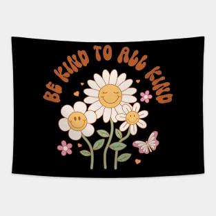 " Be Kind to All Kind " groovy retro hippie distressed design with positive quote Tapestry