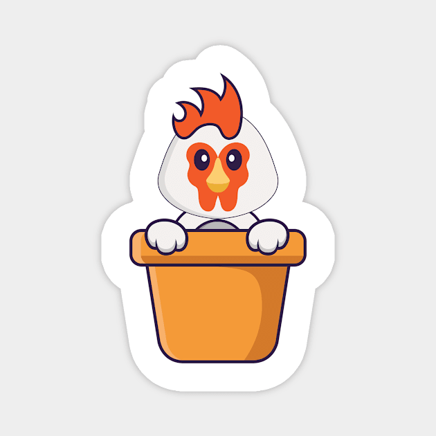 Cute chicken in a flower vase. Magnet by kolega