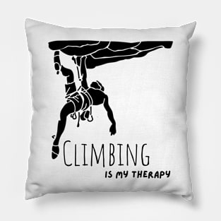 Climbing is my therapy - black Pillow