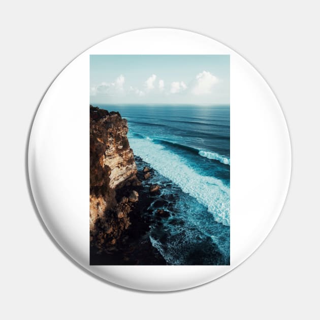 Cliffside Blue Ocean Waves - Aesthetic Pin by Ravensdesign